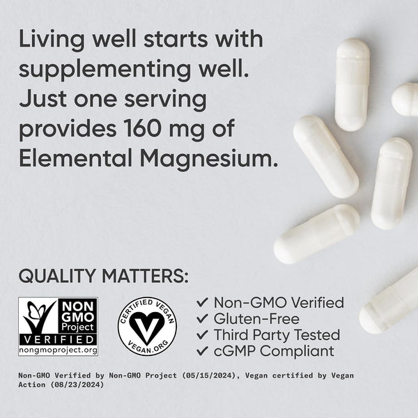 Sports Research® Magnesium Glycinate 160mg, 90 Veggie Capules 90 Count (Pack of 1) Capsule
