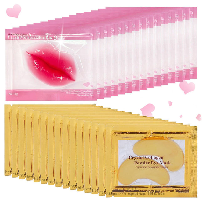 Sulily 30 Pairs Lip Masks & 24K Gold Gel Eye Masks,Crystal Collagen Eye Patches 