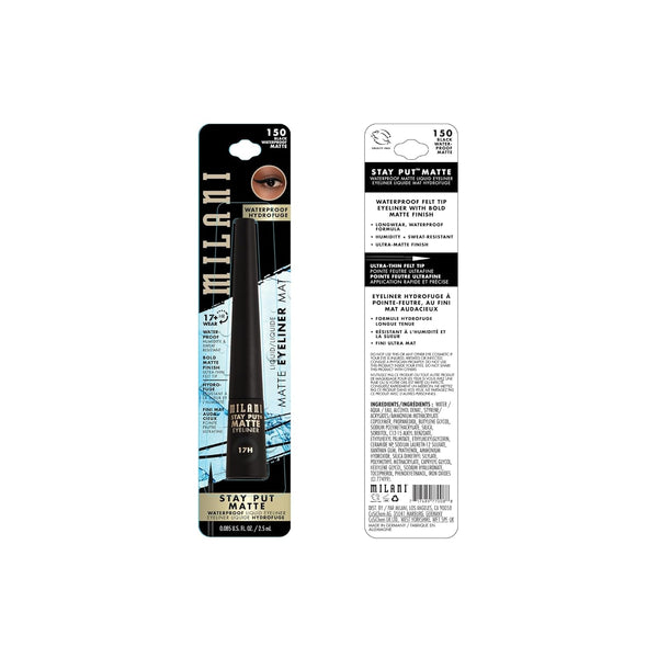 Milani Stay Put Matte Liquid Eyeliner - Black, Waterproof, 17H Wear, Cruelty-Free, Vegan, Smudgeproof, Long Lasting