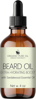 OPO - Organic Beard Oil for Men: 4 Oz Sandalwood, Non-Gmo, Vegan Facial Hair Conditioner for Fast Growing Beard, Mustache, Eyelash & Eyebrows
