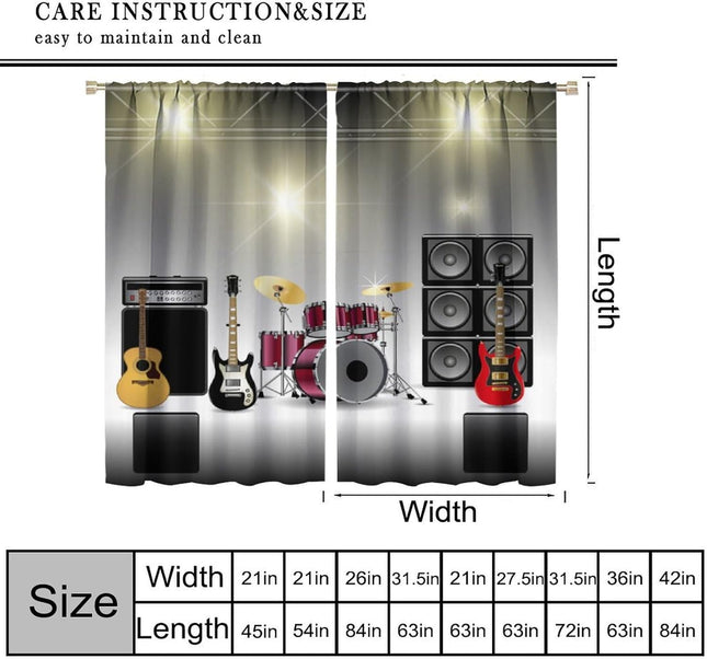Rock Music Curtains, Teens Boys Electronic Musical Instrument Curtain Guitar Drum Speaker Window Drapes for Bedroom Livi
