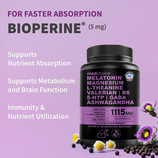 12-in-1 Melatonin Sleep Capsules - Natural Sleep Aids for Adults with Melatonin 5mg and Magnesium Glycinate 500mg, Sleep Aid with Ashwagandha, L