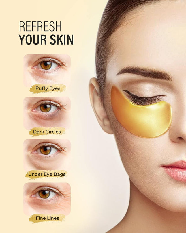 24K Gold under Eye Patches (25 Pairs), Eye Mask, Collagen Skin Care Products, Eye Patches for Puffy Eyes, Eye Masks for 