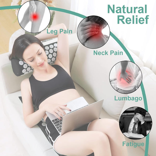 Xiaomage Acupressure Mat and Pillow Set with Bag - Extra Long Acupuncture Mat for Neck & Back Pain Relief- Naturally Relaxation Gift for Women -
