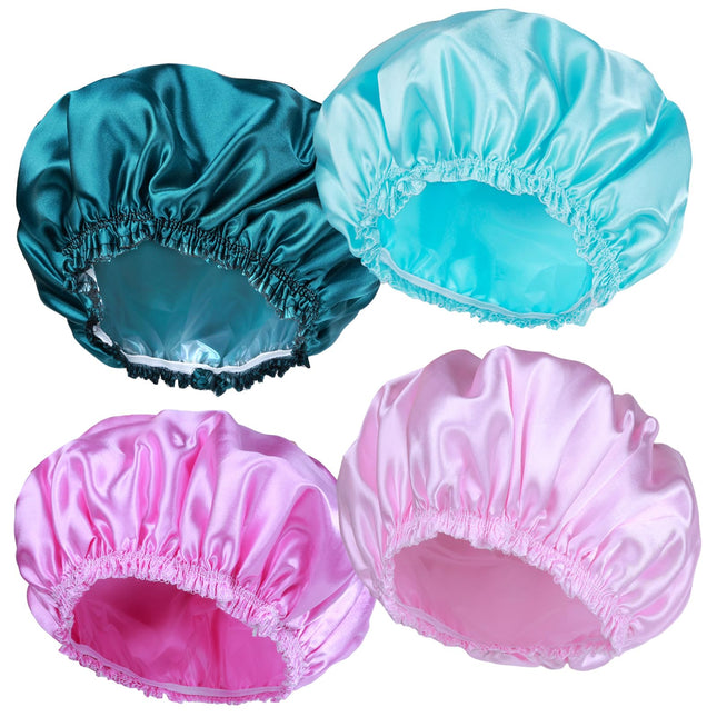 Shower Caps for Women, 4 PCS Reusable Waterproof Bath Cap Solid Color