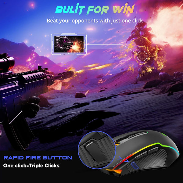 Redragon Gaming Mouse, Wireless Mouse Gaming with 8000 DPI, PC Gaming Mice with Fire Button, RGB Backlit Programmable Ergonomic Mouse Gamer,