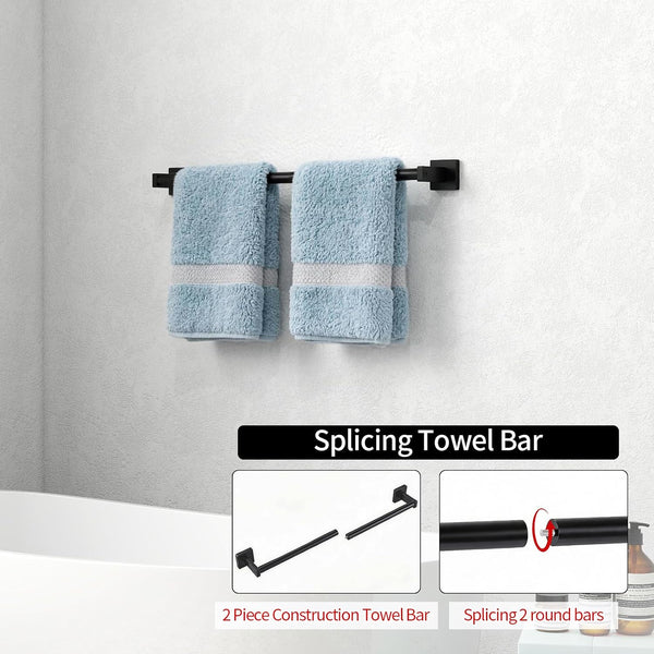 MKO Towel Bar for Bathroom, 24" Hand Towel Holder with Metal, Black Towel Rack Hanger Sturdy Wall Mounted for Kitchen Home Essentials, 2 Pack