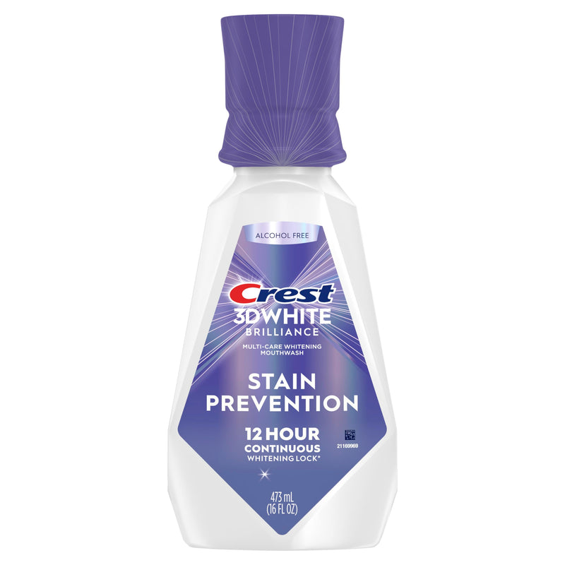 Crest 3D White Brilliance Stain Prevention Mouthwash/Rinse 473 mL- 12-Hour Stain Prevention, Alcohol Free 16 Fl Oz (Pack of 1)