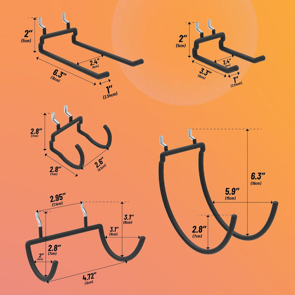 HUHOLE 10-Pack Heavy Duty Pegboard Hooks for Power Tools & Garage Organization, Vinyl-Coated Steel Drill Holders & Utility Hangers, Fits Standard