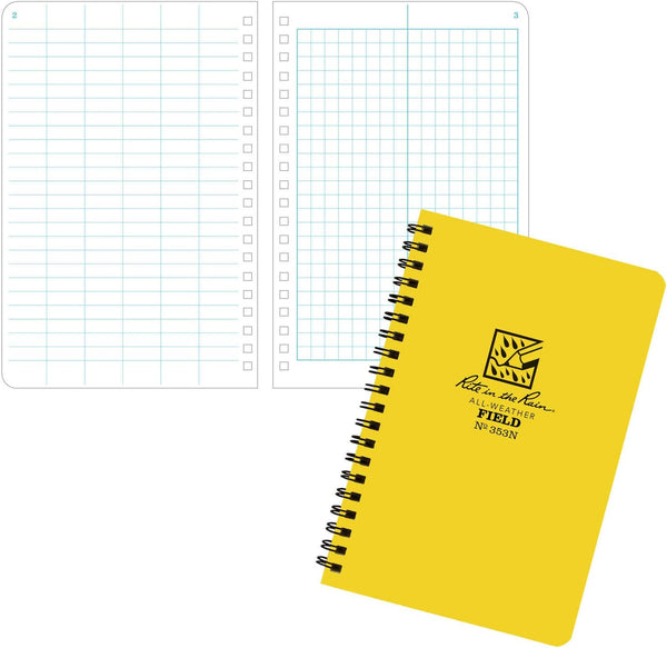 Rite in the Rain All-Weather Side-Spiral Notebook, 4 5/8" x 7", Yellow Cover, Field Pattern(No. 353N)