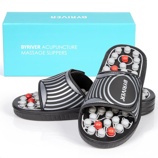 BYRIVER Foot Reflexology Tools Pressure Point Massage Mat Slippers Slides Sandals Shoes, Back Knee Feet Arch Heel Pain Tension Relief Products,