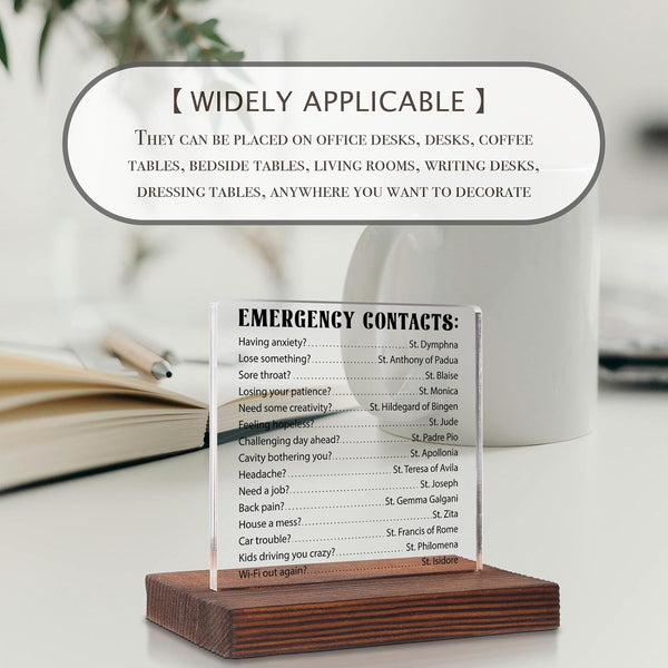 Emergency Contacts, Catholic Gifts for Women, Men, Teens, Girls, Catholic Desk Decor, Godmother Gifts Plaque, Catholic Religious faith Gift