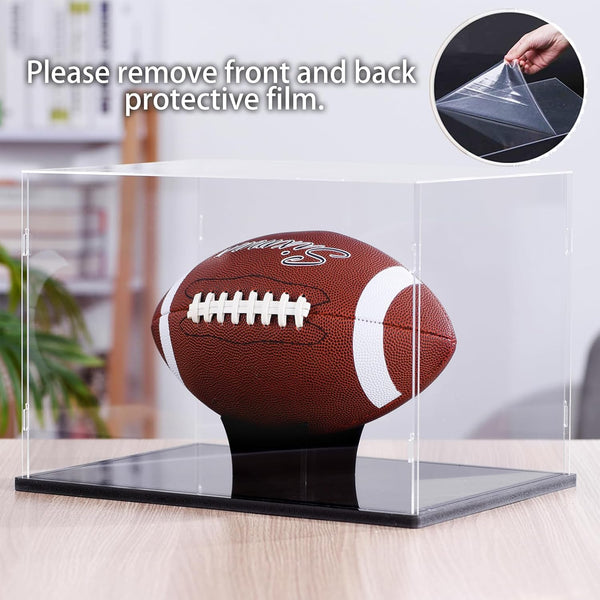 Football Display Case Full Size, Acrylic Clear Box with Stand, UV Protected Memorabilia Holder, for Autographed Football Fans & Collectors, Sports
