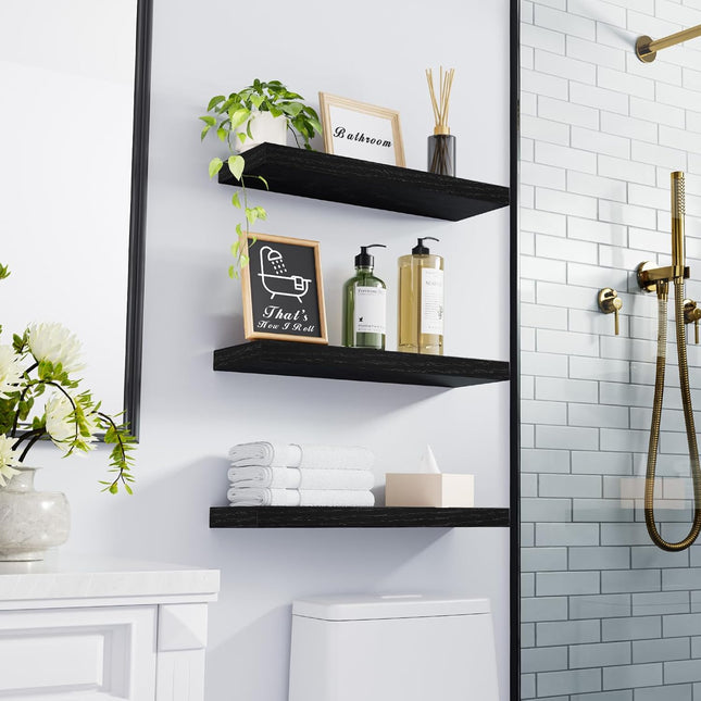 BAYKA Floating Shelves for Wall, Wall Mounted Rustic Wood Shelves for Bathroom, Bedroom, Living Room, Kitchen, Hanging S
