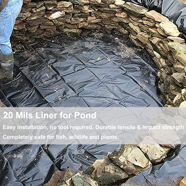 Inslat 20 Mil Pond Liner, 7x10 Ft Pond HDPE Skins Small Fish Pond Liners Rubber Pond Tarp Easy Cutting Underlayment for Fountains, Waterfall &