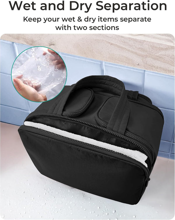 BAGSMART Travel Toiletry Bag, Lightweight Large Wide-open Travel Bag for Women, Puffy Cosmetic Makeup Bag Organizer with Handle for