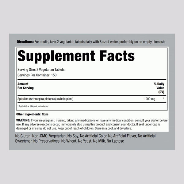 Piping Rock Organic Spirulina | 1000mg | 300 Tablets | Arthrospira Platensis | Vegetarian, Non-GMO, Gluten Free Supplement