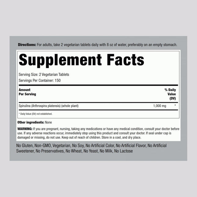 Piping Rock Organic Spirulina | 1000Mg | 300 Tablets | Arthrospira Platensis | V