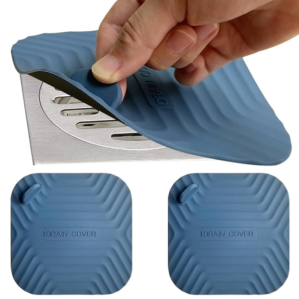 Shower Drain Cover Tub Stopper,2 Pieces Sewer Anti-Odor Mat Deodorizing Drain Plugs for Kitchen,Bathroom and Laundry(5.9X5.9 Inch) Blue