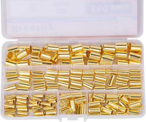 160pcs Tube OD(1/4" 5/16'' 3/8" 1/2") Brass Compression Insert,Brass Compression Fitting Assortment Kit, Insert Tube Support Compression Sleeve