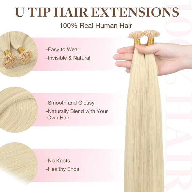 GOO GOO U Tip Hair Extensions - Real Human Hair, 14Inch 50G 50S, Hot Fusion, Inv
