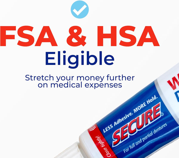 Secure Denture Adhesive Cream for Uppers, Lowers & Partials – Waterproof Seal & Zinc Free – Food Grade Ingredients - Less Adhesive, More Hold -