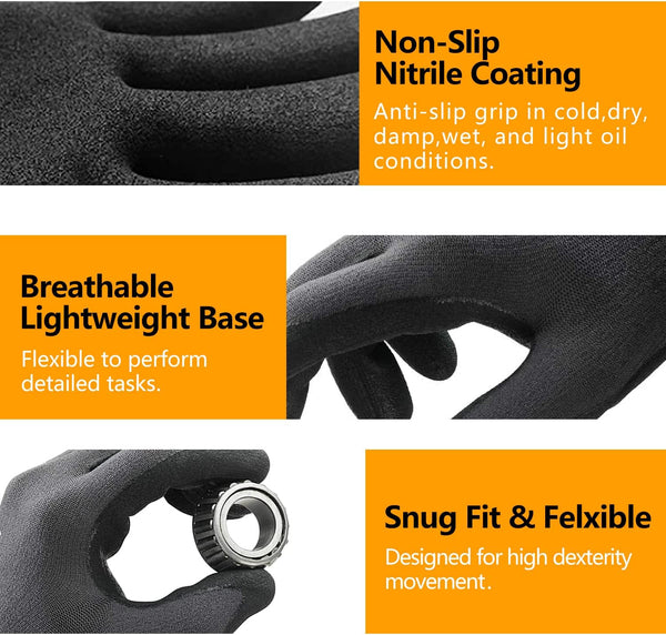 Safety Work Gloves Microfoam Nitrile Coated-3/6/12/36 Pairs,Breathable Nylon Working Gloves for Men Women