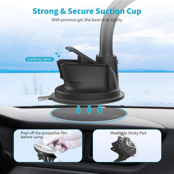 Apps2Car Magnetic Phone Holder Mount with 13-Inch Flexible Long Arm & 6 Strong Magnets, Anti-Shake Holder for Truck Windshield Dashboard, Suction