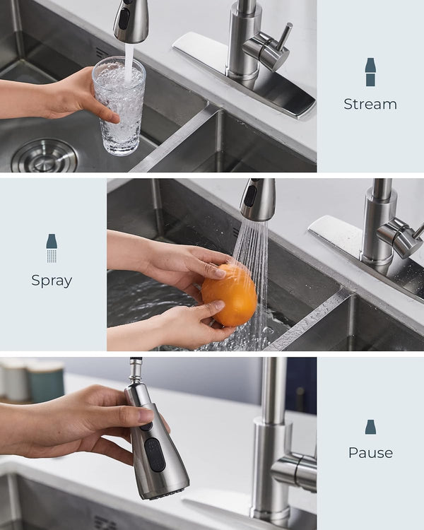 FORIOUS Kitchen Faucets with Pull Down Sprayer, Brushed Nickel, High Arc Single Handle Classic Stainless Steel Sink Faucet 1 or 3 Hole, Suitable