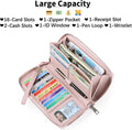 GOIACII Womens Wallet RFID Blocking Leather Zip Around Wallet Large Capacity Long Purse Credit Card Clutch Wristlet A02 Pink