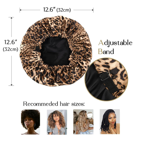 YANIBEST Adjustable Satin Bonnet to Reduce Frizz, Silk Feeling Hair Wrap One Size Bold Cheetah