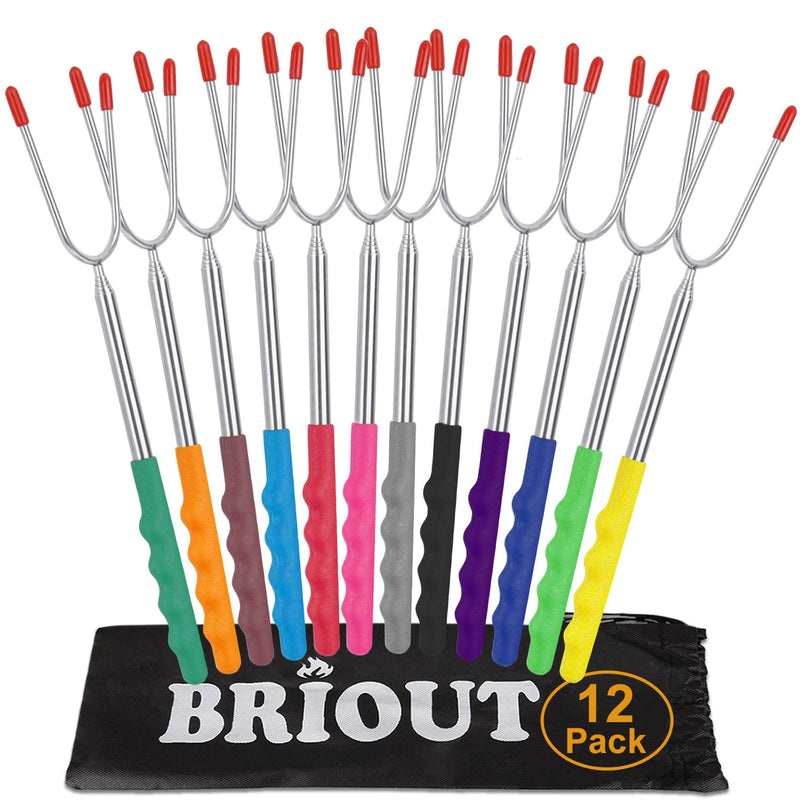 Briout Marshmallow Roasting Sticks 12 Colors Extra Long 45'' Stainless Telescoping Hot Dog Smores Skewers Kids Safe Barbecue Forks for Campfire,