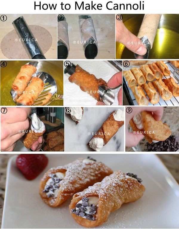 EUICAE Cannoli Tubes, 5 inch Large Stainless Steel Cannoli Forms Non-stick cream horn Danish Pastry Molds for Croissant Shell Cream Roll Pack of