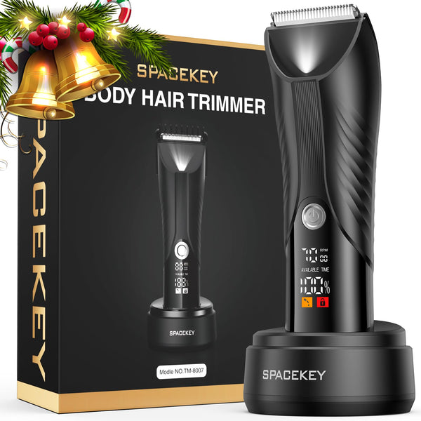 Spacekey Electric Body Hair Trimmer - IPX7 Waterproof Ball Trimmer for Men with LED Light, Wet/Dry Groomer, USB-C Rechargeable, Travel Bag