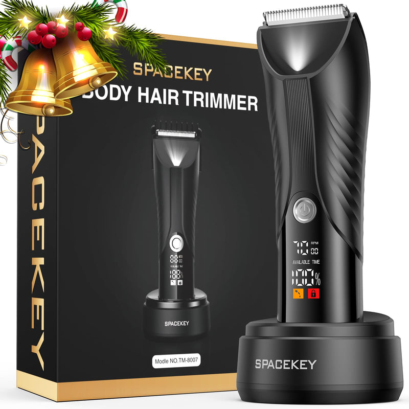 Spacekey Electric Body Hair Trimmer - IPX7 Waterproof Ball Trimmer for Men with LED Light, Wet/Dry Groomer, USB-C Rechargeable, Travel Bag