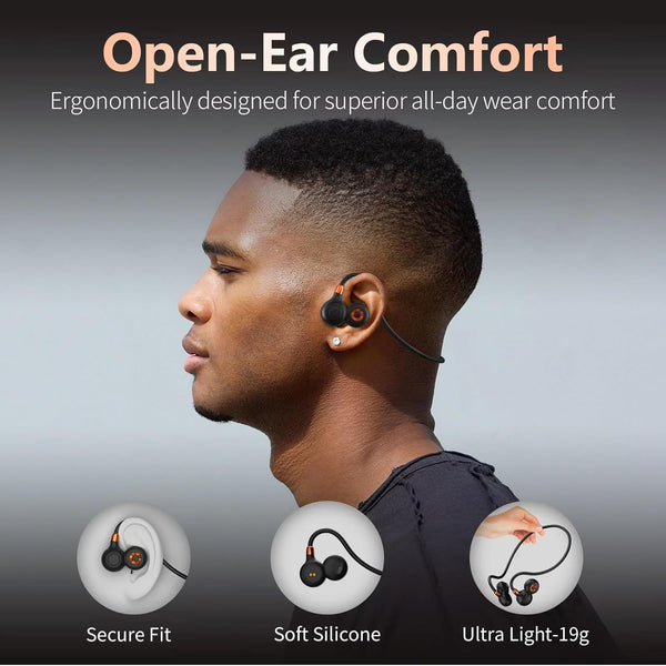 Ortizan Open Ear Headphones, Bluetooth 5.3 Wireless Air Conduction Headphones Sport Earbuds, Premium Sound, IPX6 Waterproof, Clear Call, 19G