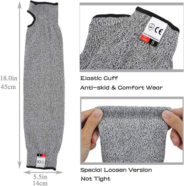 Cut Resistant Sleeves Level 5,18 inch Long Breathable Soft Cut Proof Flexible Arm Protectors for Thin Skin and Bruising,Protective Safety Arm