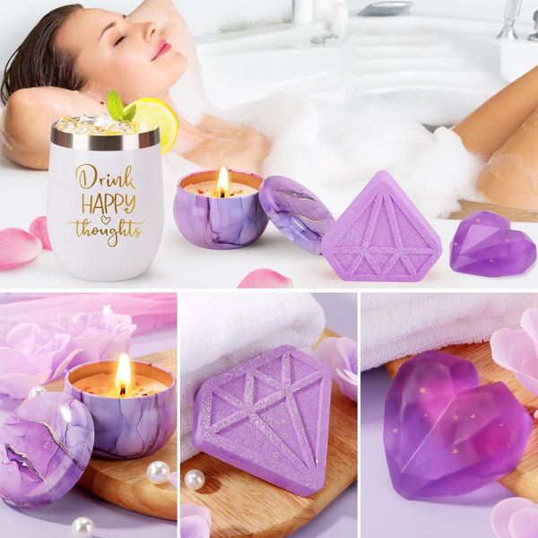 Birthday Gifts for Women Self Care Package Purple Relaxing Spa Gift Baskets | Get Well Soon Self Care Gift Set, Personalized Christmas Gifts for