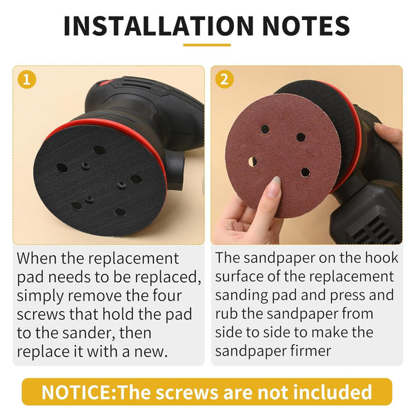2 Pack 5 Inch 5 Hole Orbital Sander Replacement Pad for Porter Cable 333 333VS Random Orbit Sanders - Hook and Loop Sanding Pad Parts for Porter