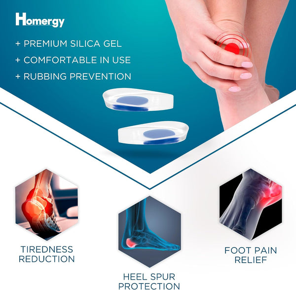 Heel Cups for Achilles Tendonitis & Plantar Fasciitis - 2 Pack Gel Shoe Inserts for Heel Pain Relief, Arch Support, for Women & Men 2-pack Blue