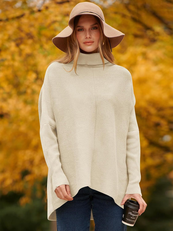 ANRABESS Womens Oversized Turtleneck Batwing Long Sleeve Casual Cozy Baggy Knit Pullover Tunic Sweater 2026 Fall Outfits Medium Apricot