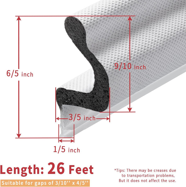 26 Feet Long Reach Door Weather Stripping Door Seal Strip, New Upgraded V-Shaped Replacement Kerf Weather Stripping for Door Frame Door