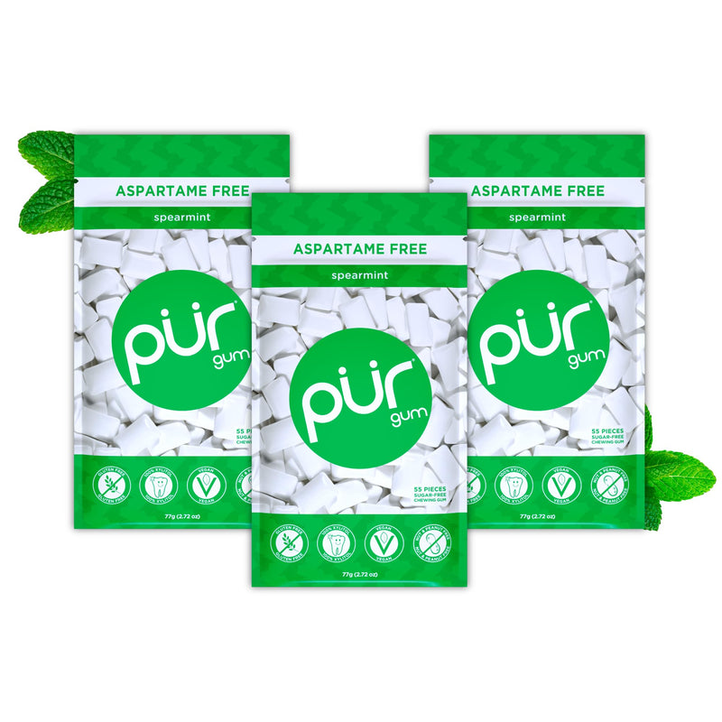 PUR Gum, Spearmint, Xylitol Gum, No Artificial Flavor, 165 Count (3x55) Spearmint 55 Count (Pack of 3)