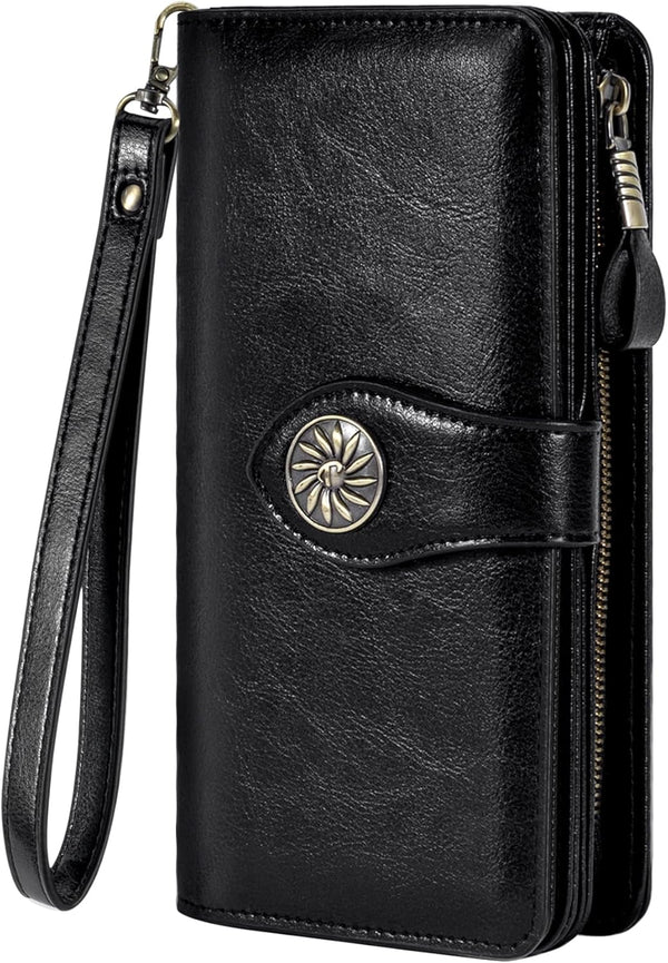Travelambo Women'S Wallet RFID Blocking Credit Card Holder Large Capacity Wristlet Leather Wallets Purse