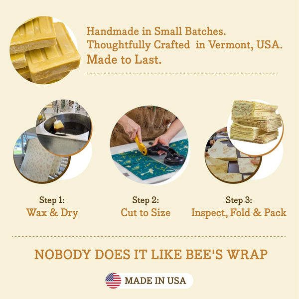 Bee'S Wrap Vegan Beeswax Wraps for Food - Assorted 7 Pack (2S, 2M, 2L, & 1 Bread) Made in USA Reusable & Organic Food Wraps & Bowl Covers -