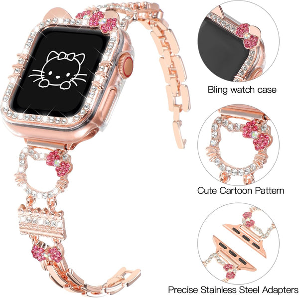 Bling Bracelet Band with Protector Case Compatible with Apple Watch Bands for Women iWatch Series 11 10 46mm 42mm,Series 9 8 7 41mm 45mm,Series 6