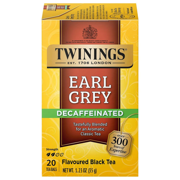 Twinings Decaffeinated Earl Grey Black Tea Individually Wrapped Bags, 20 Count (Pack of 1), Flavoured with Citrus and Bergamot, Enjoy Hot or Iced,