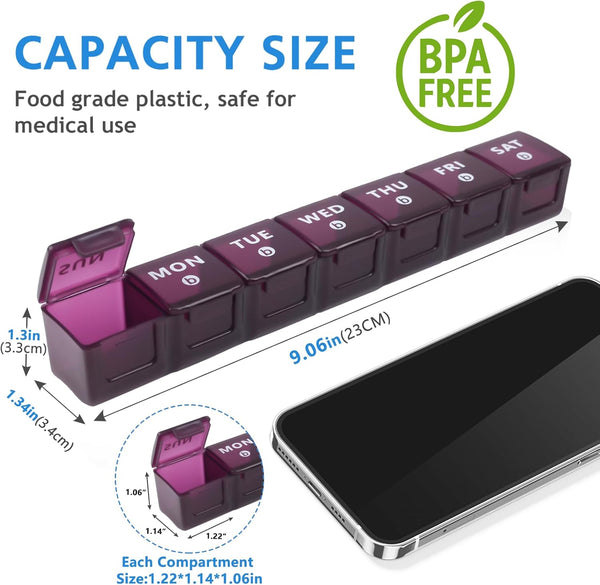 2-Pack Weekly Large Pill Organizer, Pill Container 7 Day Pill Box | Big Compartments Pill Case AM PM,14 Day XL Daily Medicine Organizer Dispenser