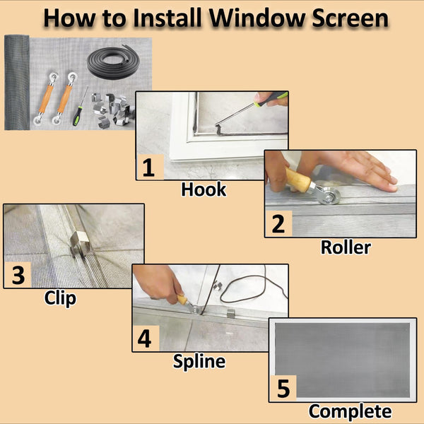 King&Charles Window Screen Replacement, 6in1 Window Screen Door Repair Kit 48"×118" Gray