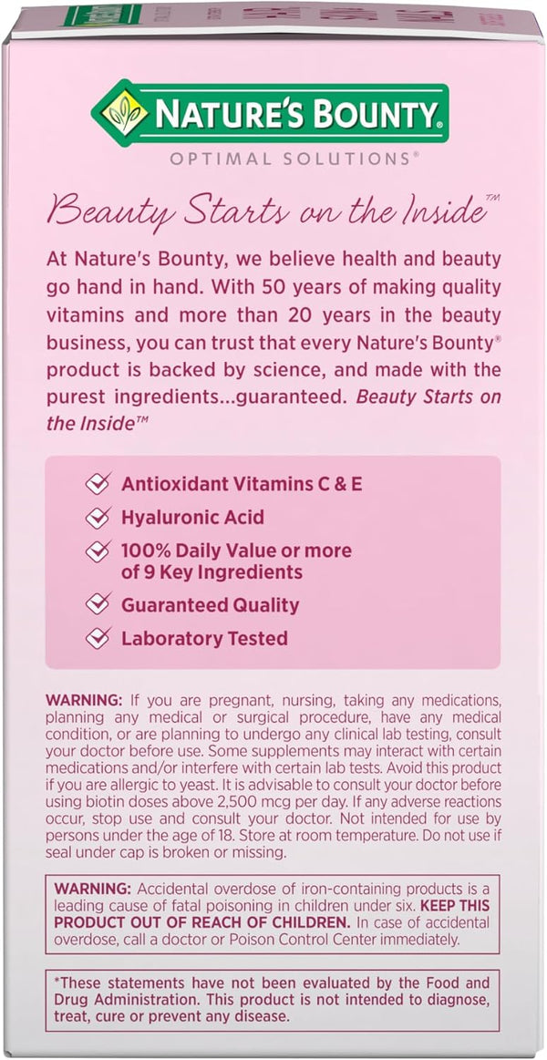 Nature'S Bounty Advanced Hair, Skin & Nails, Argan-Infused Vitamin Supplement with Biotin and Hyaluronic Acid, 150 Rapid Release Softgels, 50